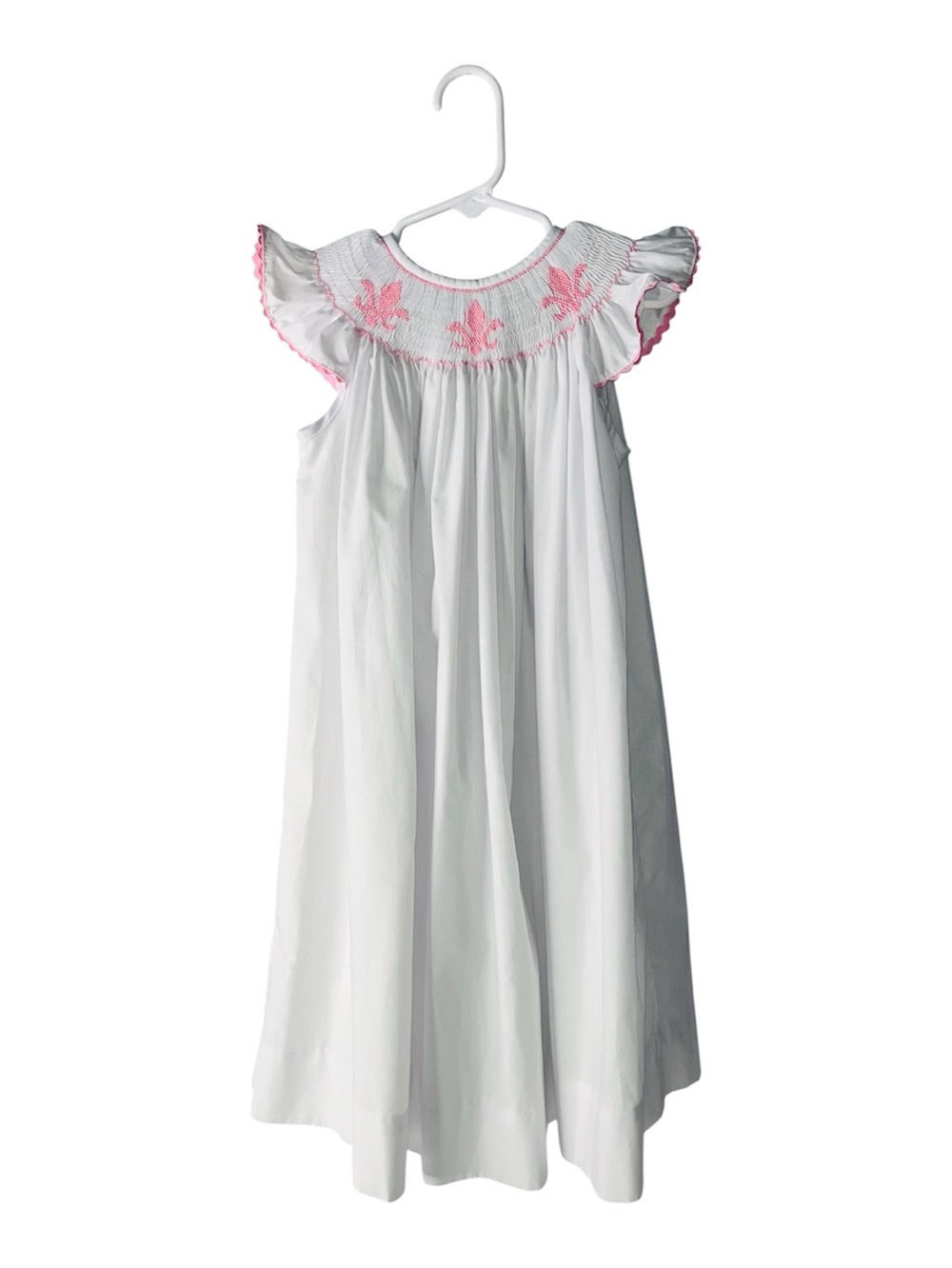 Girls White Dress with Pink Embroidered Yoke Stitched and smocked 3T